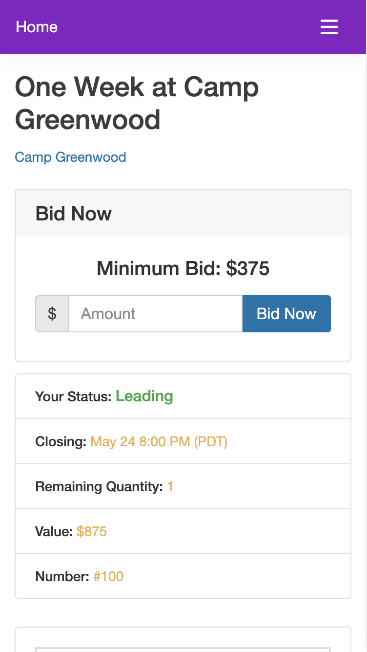 Mobile Bidding screenshot